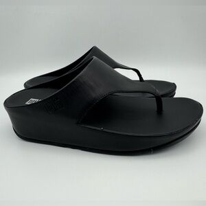 FitFlop Toe-Post Black Leather Sandals Women’s Size 7 US
